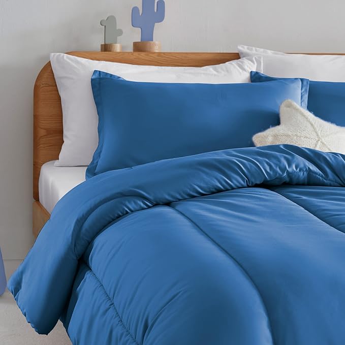 SLEEP ZONE Kids Blue Bedding Comforter Set Full/Queen Size - Super Soft & Cute Printed 3-Piece Comforter Set All Seasons for Boys, Fade Resistant, Machine Washable (Blue) - LeafyLoom
