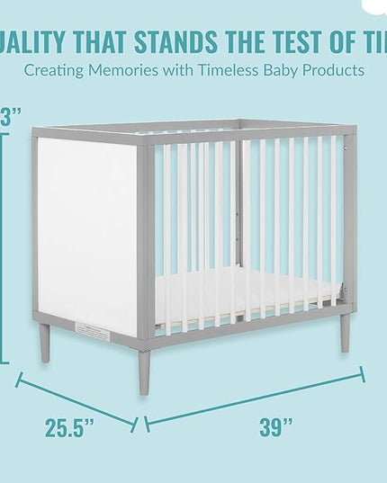 Lucas Mini Modern Crib with Rounded Spindles, 39"L x 25.5"W x 33"H - LeafyLoom