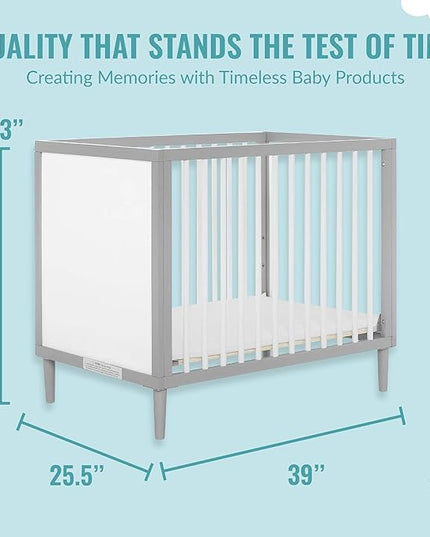 Lucas Mini Modern Crib with Rounded Spindles & Sunset 3” Extra Firm Fiber Crib Mattress, Greenguard Gold Certified, Waterproof Vinyl Cover, Baby Mattresses for Cribs - LeafyLoom