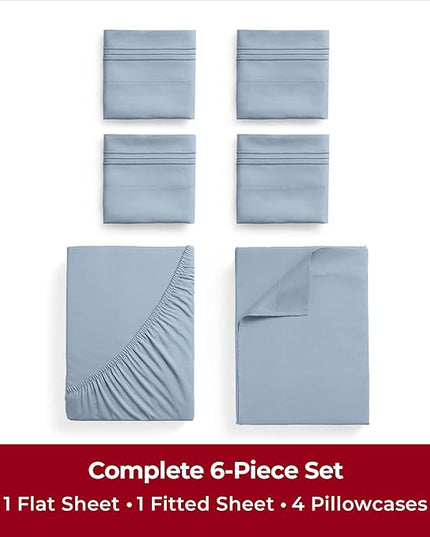 Mellanni California King Sheets Set - 6 PC Iconic Collection Bedding Sheets & Pillowcases - Soft, Cooling Bed Sheets - Deep Pocket up to 16 inch - 6 PC (Cal King, Blue Hydrangea w/Extra Pillow Cases) - LeafyLoom