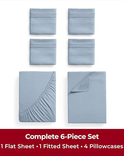 Mellanni King Sheets Set - 6 PC Iconic Collection Bedding Sheets & Pillowcases - Luxury, Ultra Soft, Cooling Bed Sheets - Deep Pocket up to 16 inch - 6 PC (King, Blue Hydrangea w/Extra Pillow Cases) - LeafyLoom