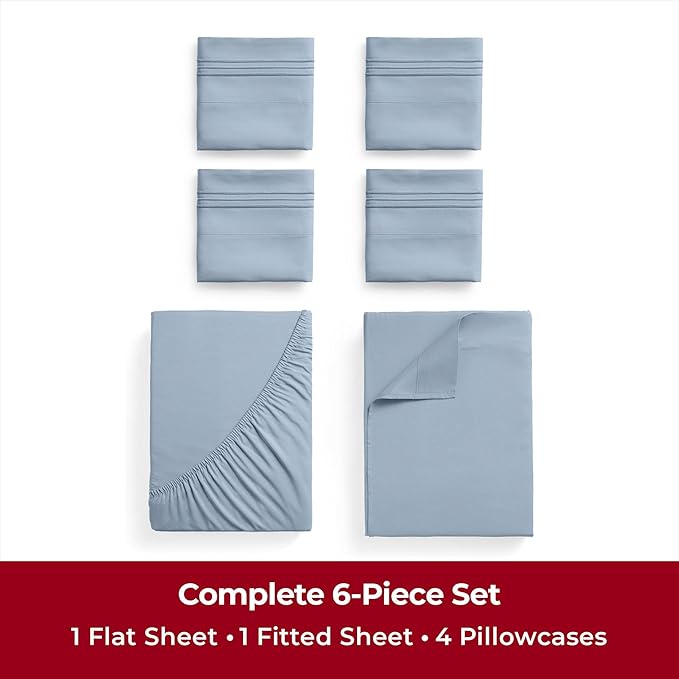 Mellanni King Sheets Set - 6 PC Iconic Collection Bedding Sheets & Pillowcases - Luxury, Ultra Soft, Cooling Bed Sheets - Deep Pocket up to 16 inch - 6 PC (King, Blue Hydrangea w/Extra Pillow Cases) - LeafyLoom