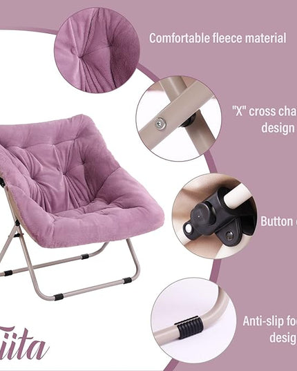 Tiita Comfy Saucer Chair, Soft Faux Fur Oversized Folding Accent Chair, Lounge Lazy Chair for Kids Teens Adults, Metal Frame Moon Chair for Bedroom, Living Room, Dorm Rooms - LeafyLoom