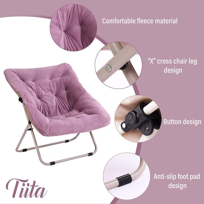 Tiita Comfy Saucer Chair, Soft Faux Fur Oversized Folding Accent Chair, Lounge Lazy Chair for Kids Teens Adults, Metal Frame Moon Chair for Bedroom, Living Room, Dorm Rooms - LeafyLoom