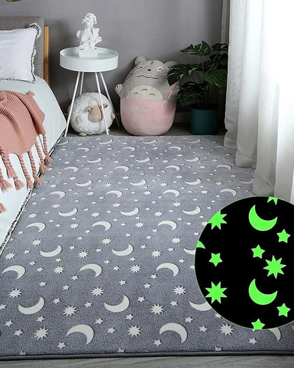 Eanpet Large Playroom Rug for Kids Glow in The Dark Star Area Rugs for Boys Girls Toddlers Bedroom Decorative 5x7 Grey Play Mat for Babies 1-3 Years - LeafyLoom