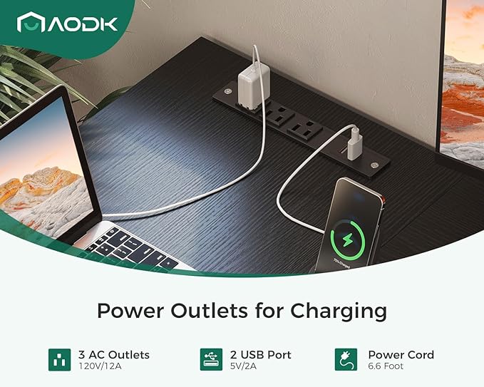 AODK L Shaped Desk with 4 Tier Drawers, 61" Reversible Gaming Desk with Power Outlets, L Shaped Computer Desk with USB Charging Port and Host Stand, Home Office Corner Desk, Easy to Assemble, Black - LeafyLoom