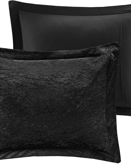 Intelligent Design King Comforter Set, Velvet Comforter Set , Luxury Diamond Quilting Comforter Set, Fluffy Comforter Bed Set with Decorative Pillowand 2 Shams, 4 Piece Black, King/ Cal King - LeafyLoom