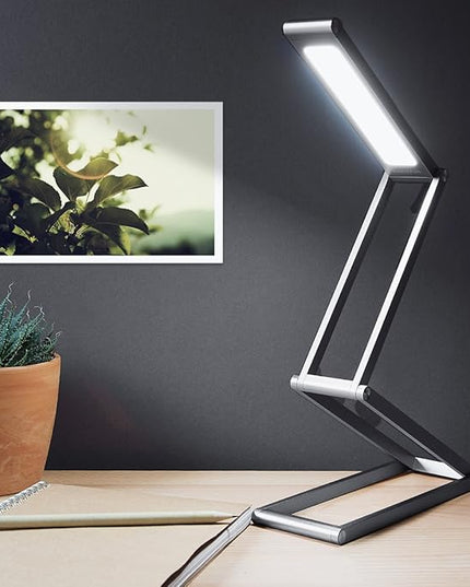 kwmobile Foldable LED Desk Lamp - Folding Portable USB Table Light with 3 Brightness Settings - for Home, Reading, Studying, Work, Travel - Anthracite - LeafyLoom