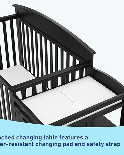 Graco Benton 4-in-1 Convertible Crib and Changer (Black) – GREENGUARD Gold Certified, Crib and Changing -Table Combo, Water-Resistant Changing Pad, Converts to Toddler Bed, Daybed & Full-Size Bed - LeafyLoom