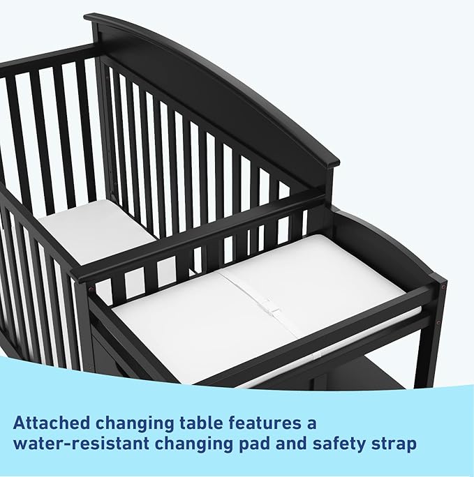 Graco Benton 4-in-1 Convertible Crib and Changer (Black) – GREENGUARD Gold Certified, Crib and Changing -Table Combo, Water-Resistant Changing Pad, Converts to Toddler Bed, Daybed & Full-Size Bed - LeafyLoom