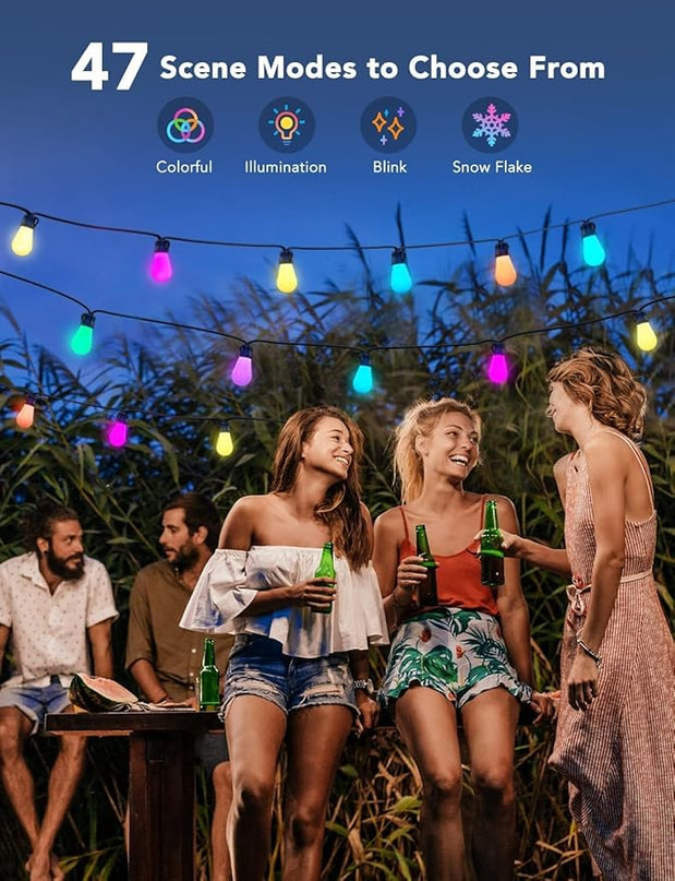 Govee Smart Outdoor String Lights H7016, 96ft RGBIC Outdoor Lights with 30 Dimmable LED Bulbs, IP65 Waterproof, Color Changing Warm White Lights with 47 Scene Modes for Patio, Backyard, App Control Govee