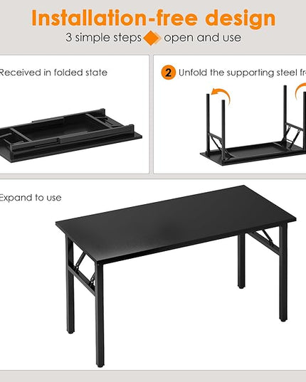 Need Computer Desk Office Desk 47 inches Folding Table with BIFMA Certification Computer Table Workstation No Install Needed, Black Brown - LeafyLoom