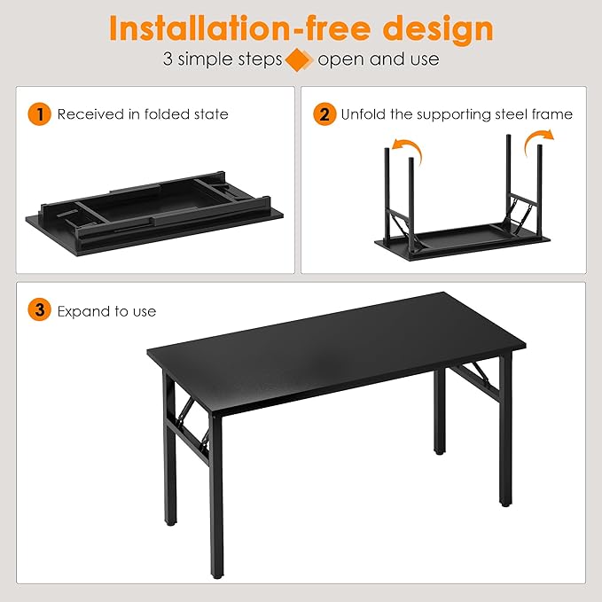 Need Computer Desk Office Desk 47 inches Folding Table with BIFMA Certification Computer Table Workstation No Install Needed, Black Brown - LeafyLoom