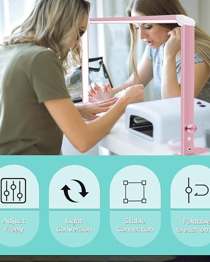Half Moon Nail Desk Lamp for Professionals Foldable 4000-6500k 36w Adjustable Brightness, Color Temperature Led Light for Nails Desk Lamp (Pink) - LeafyLoom