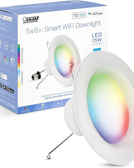 Feit Electric Smart Recessed Downlights, 5-6 Inch, Wi-Fi LED, Dimmable Color-Changing, 1000 Lumens, 11.1W (75W Equivalent), Voice & App Control, Daylight to Soft White, 50,000 Hour Lifespan FeitElectricCompany