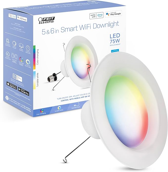 Feit Electric Smart Recessed Downlights, 5-6 Inch, Wi-Fi LED, Dimmable Color-Changing, 1000 Lumens, 11.1W (75W Equivalent), Voice & App Control, Daylight to Soft White, 50,000 Hour Lifespan FeitElectricCompany