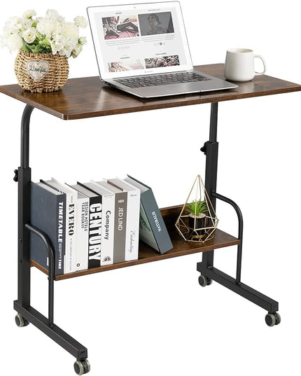 SIDUCAL Portable Laptop Desk, Mobile Laptop Cart Adjustable Height, Rolling Laptop Stand for Desk, Rolling Computer Cart with Wheels, Couch Desk Bed Desk for Laptop and Writing, 31.5'' Rustic Brown - LeafyLoom