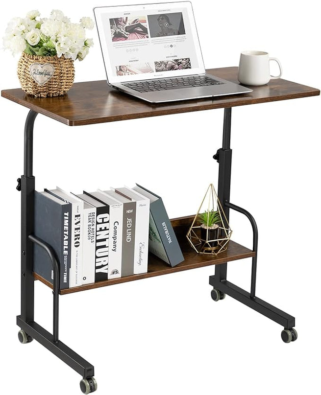 SIDUCAL Portable Laptop Desk, Mobile Laptop Cart Adjustable Height, Rolling Laptop Stand for Desk, Rolling Computer Cart with Wheels, Couch Desk Bed Desk for Laptop and Writing, 31.5'' Rustic Brown - LeafyLoom