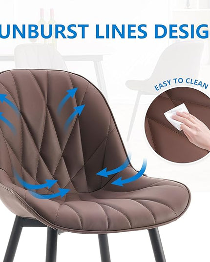 YOUNIKE Dining Chairs Set of 2, Espresso DarkBrown Modern Kitchen Chairs with Adjustable Feet, Mid Century Faux Leather Upholstered Dining Room Chairs, 300LBS Support Elegant Dinning Chairs - LeafyLoom