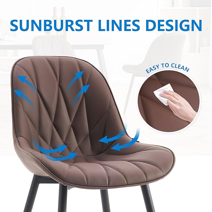 YOUNIKE Dining Chairs Set of 2, Espresso DarkBrown Modern Kitchen Chairs with Adjustable Feet, Mid Century Faux Leather Upholstered Dining Room Chairs, 300LBS Support Elegant Dinning Chairs - LeafyLoom