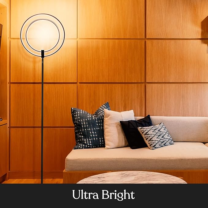Brightech Eclipse Dimmable LED Floor Lamp, Modern Torchiere Floor Lamp for Living Rooms & Offices – Super Bright Tall Lamp with Dimmable Options for Reading, Standing Lamp Living Room Décor - Black - LeafyLoom