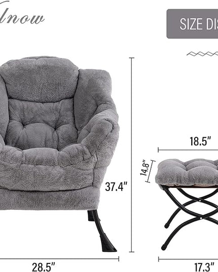 Welnow Lazy Chair with Ottoman, Modern Lounge Accent Chair with Armrests and a Side Pocket, Leisure Sofa Chair Set, Reading Chair with Footrest for Small Space, Corner Chair, Plush Grey - LeafyLoom