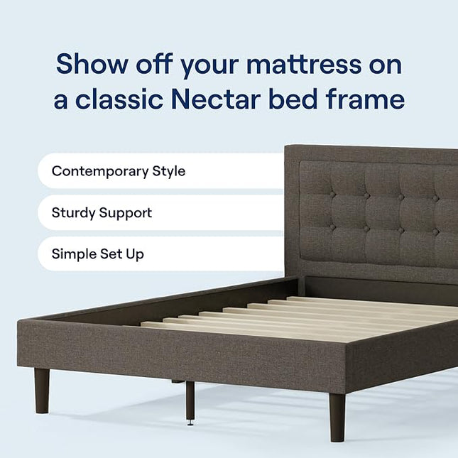 Nectar Premier Copper Full 14” Mattress with Bed Frame & Headboard - Grey - Medium Firm Gel Memory Foam - Triple Action Cooling - 365-Night Trial - Forever Warranty - Easy Assembly - 8” Legs - Slats - LeafyLoom