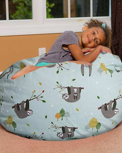 Posh Creations Bean Bag Chair for Kids, Teens, and Adults Includes Removable and Machine Washable Cover, Canvas Sloth and Trees, 38in - Large - LeafyLoom