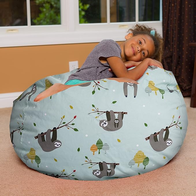 Posh Creations Bean Bag Chair for Kids, Teens, and Adults Includes Removable and Machine Washable Cover, Canvas Sloth and Trees, 38in - Large - LeafyLoom