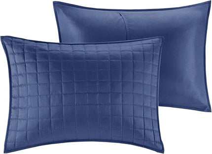 Madison Park Heritage Comforter Quilt Combo Set - Modern Luxury Design, All Season Down Alternative Bedding, Matching Shams, Decorative Pillows, King/Cal King(104"x92"), Color Block Navy 8 Piece - LeafyLoom