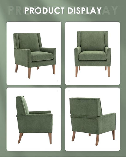 COLAMY Modern Wingback Living Room Chair, Upholstered Fabric Accent Armchair, Single Sofa chair with Lounge Seat and Wood Legs for Bedroom/Office/Reading Spaces, Green - LeafyLoom