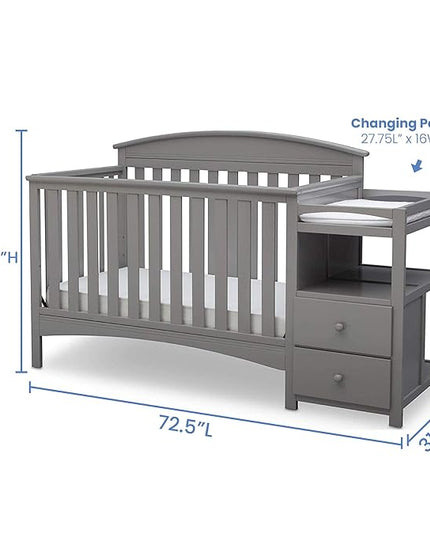 Delta Children Abby Convertible Crib 'N' Changer + Changing Pad and Cover [Bundle], Grey - LeafyLoom
