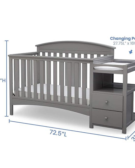 Delta Children Abby Convertible Crib 'N' Changer, Grey + Serta Perfect Slumber Dual Sided Recycled Fiber Core Crib and Toddler Mattress (Bundle) - LeafyLoom