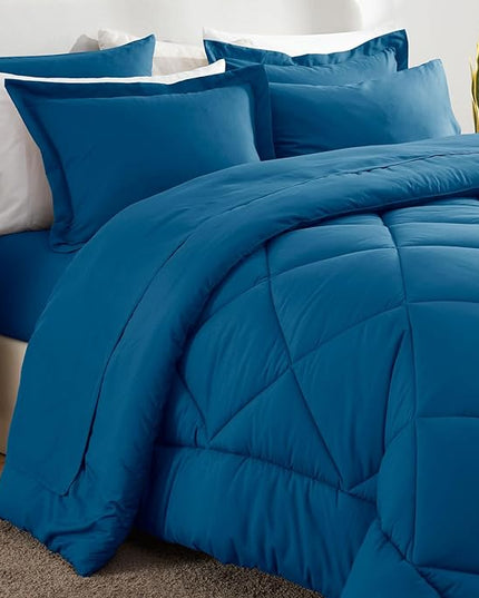 CozyLux Queen Bed in a Bag 7-Pieces Comforter Sets with Comforter and Sheets Teal All Season Bedding Sets with Comforter, Pillow Shams, Flat Sheet, Fitted Sheet and Pillowcases - LeafyLoom