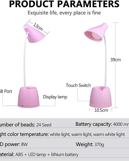 Small Desk Lamp, Kids Desk Lamp with Pen Holder & Mobile Phone Stand, 3 Lighting Modes for Reading Kids Dorm& Mobile Phone Stand for Reading Dorm Home Office(Pink) - LeafyLoom