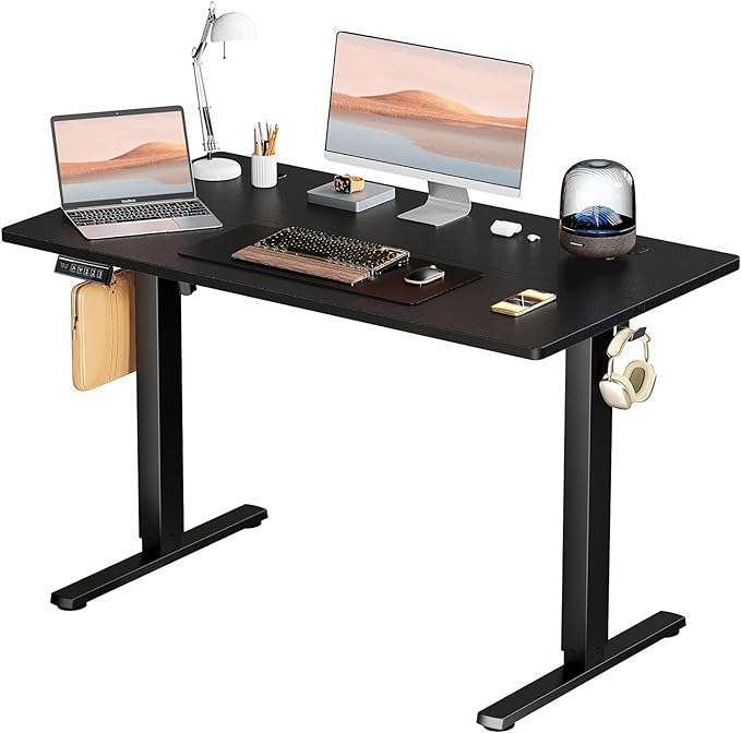 SMUG Standing Desk, Adjustable Height Electric Sit Stand Up Down Computer Table, 48x24 Inch Ergonomic Rising Desks for Work Office Home, Modern Gaming Desktop Workstation, Black - LeafyLoom