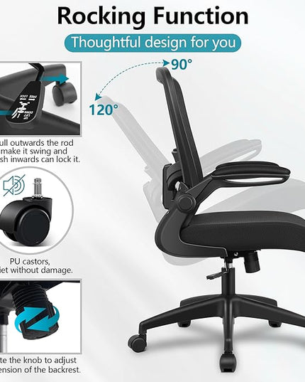 FelixKing Office Chair, Ergonomic Desk Chair Breathable Mesh Chair with Adjustable High Back Lumbar Support Flip-up Armrests, Executive Rolling Swivel Comfy Task Computer Chair for Home Office - LeafyLoom