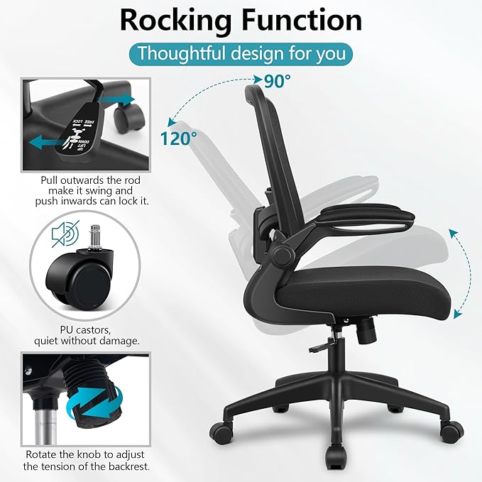 FelixKing Office Chair, Ergonomic Desk Chair Breathable Mesh Chair with Adjustable High Back Lumbar Support Flip-up Armrests, Executive Rolling Swivel Comfy Task Computer Chair for Home Office - LeafyLoom