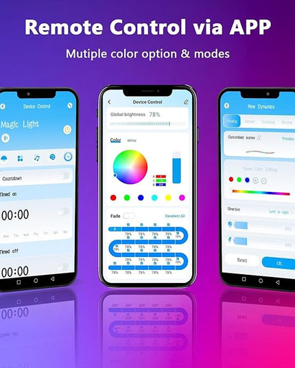 phopollo RGB Smart LED Strip Lights, 32.8ft (2 Rolls of 16.4ft) LED Lights for Bedroom, APP Control, Multiple Colors on One Line, Color Changing Strip Lighting Music Sync, USB Powered Phopollo