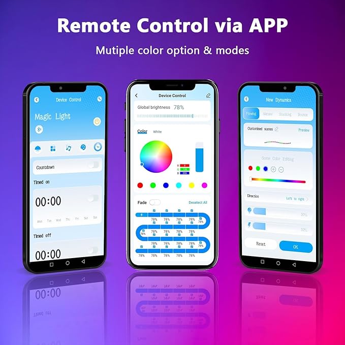 phopollo RGB Smart LED Strip Lights, 32.8ft (2 Rolls of 16.4ft) LED Lights for Bedroom, APP Control, Multiple Colors on One Line, Color Changing Strip Lighting Music Sync, USB Powered Phopollo