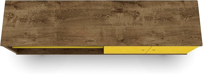Manhattan Comfort Liberty Mid Century Modern TV Stand for Televisions up to 60 Inches, Bedroom and Living Room Entertainment Center with Storage, Shelves, and Cabinet, 63" Wide, Rustic Brown/Yellow - LeafyLoom