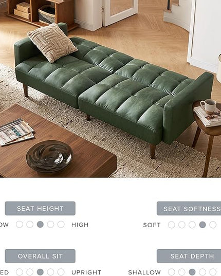 mopio Aaron Couch, Small Sofa, Futon, Sofa Bed, Sleeper Sofa, Loveseat, Mid Century Modern Futon Couch, Sofa Cama, Couches for Living Room, Bedroom (Sage Green, Faux Leather) - LeafyLoom