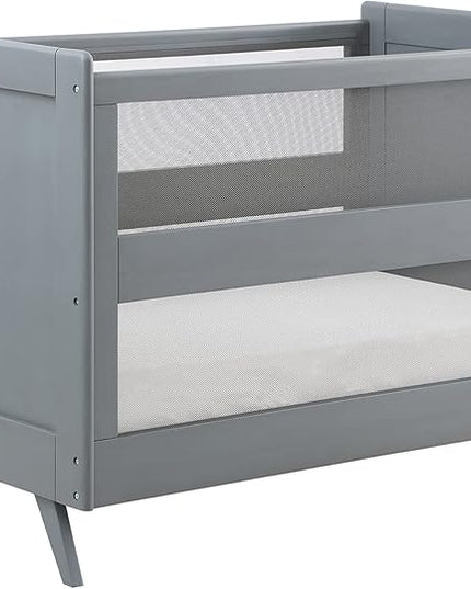 BreathableBaby Breathable Mesh 3-in-1 Convertible Crib (Toddler Bed Kit Sold Separately) — Gray — Two Adjustable Mattress Heights — Greenguard Gold Certified - LeafyLoom