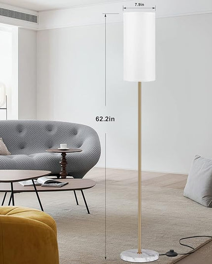 Ambimall Living Room Modern Pole Lamps for Bedrooms Tall, Gold, Marble Base, 62'' Tall Lamp for Office, Kids Room, Reading, Minimalist Floor Lamp - LeafyLoom