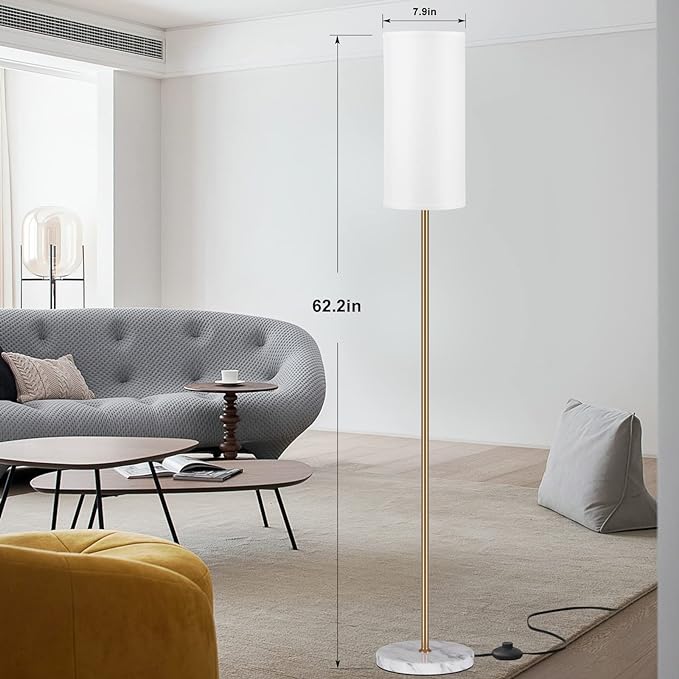 Ambimall Living Room Modern Pole Lamps for Bedrooms Tall, Gold, Marble Base, 62'' Tall Lamp for Office, Kids Room, Reading, Minimalist Floor Lamp - LeafyLoom