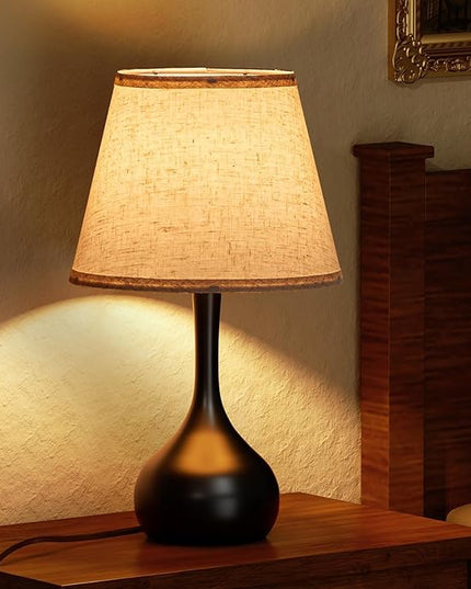 Touch Bedside Lamp for Bedroom, 3-Way Dimmable Farmhouse Table Lamps for Nightstand with Fabric Shade, Desk Lamp for Kids Reading, Home Office - LeafyLoom