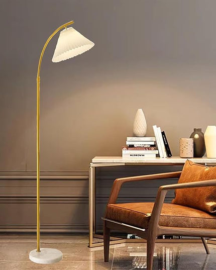 Arched Floor lamp White Fabric Curved Minimalist Floor Lamp with Pleated Shade Boho Floor Lamps for Living Room and bedroom Modern Luxury gold Corner Standing Floor lamp - LeafyLoom