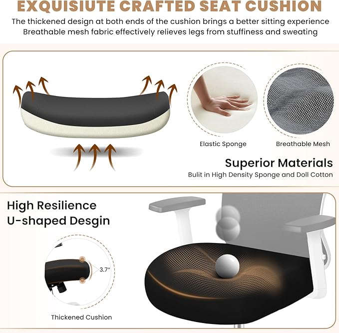 Office Chair Ergonomic Desk Chair with Adjustable Lumbar Support, Swivel Comfy Computer Chair Heavy Duty Executive Chair for Home Office - LeafyLoom