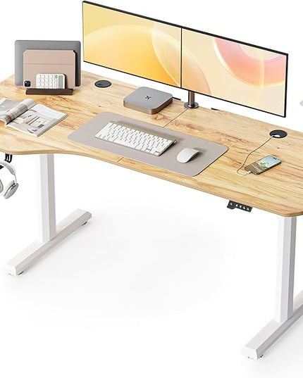 FAMISKY Electric Standing Desk, 63 x 24 Inches Height Adjustable Desk, Ergonomic Home Office Computer Workstation with Splice Board, Light Rustic Brown - LeafyLoom