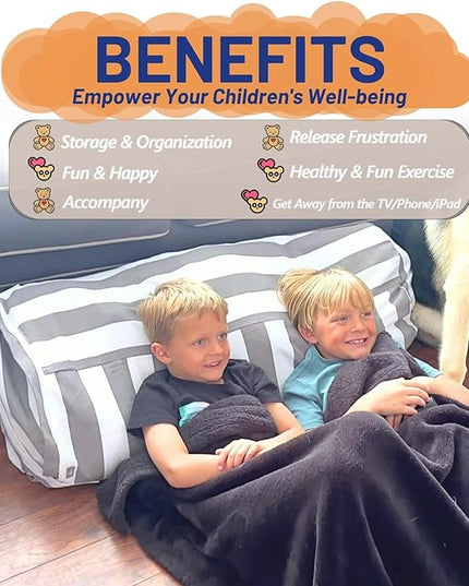 Stuffed Animal Storage Bean Bag Cover for Kids - Organize, Sit, Play & Box Help Promote Comfort and Relaxation - Perfect Playroom & Bedroom Plush Toys Beanbag, Cylinder, Best Gift for Kids - LeafyLoom